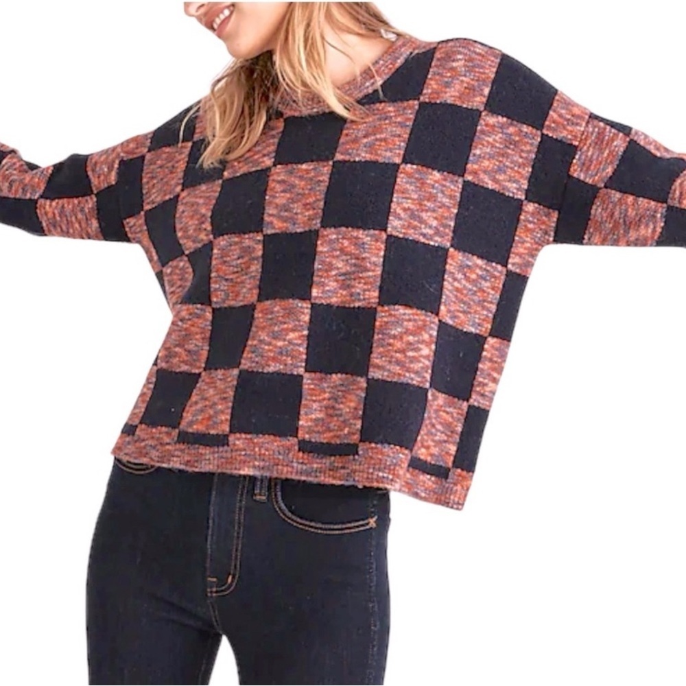 Madewell Checkered Knit Sweater Small Plaid Pullover Preppy